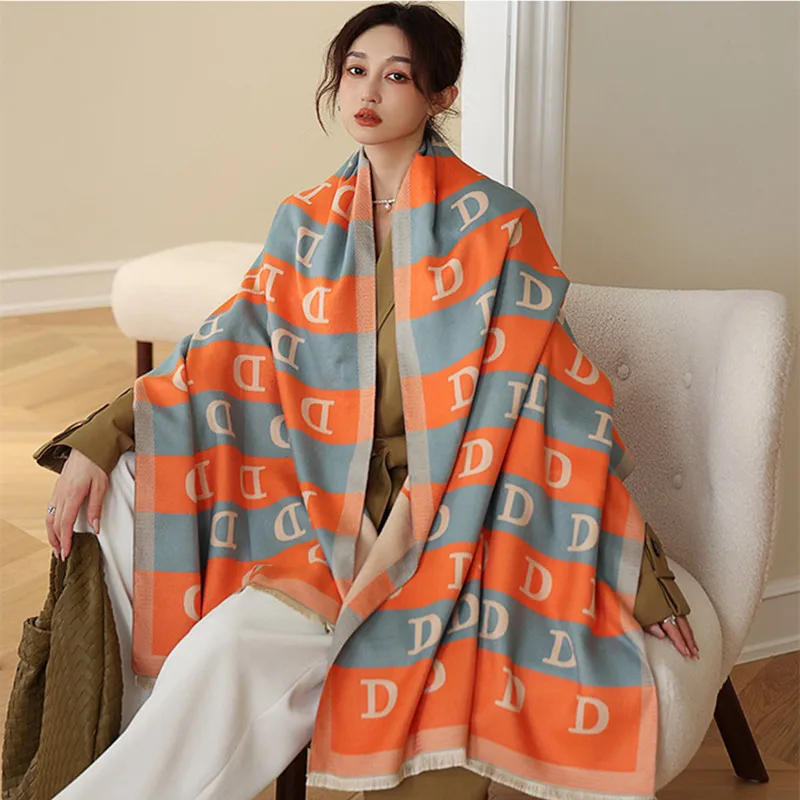 Tassels Pashmina Warm Cashmere winter scarf Women New Thick shawls Wraps Print Fashion scarves Blanket Lady Design Foulard