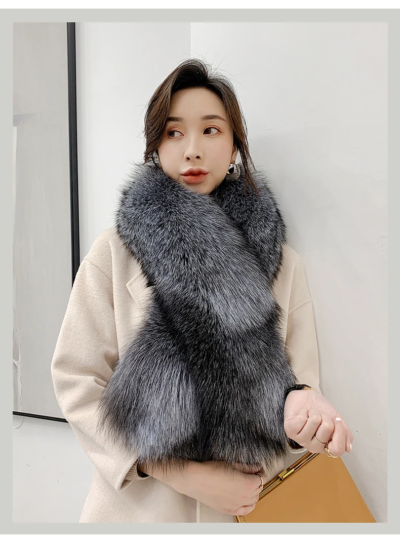 Wholesale Winter Custom Thick Warm Real Fox Fur Big Long Real Fox Tail Scarf Whole Big Fox Fur Collar Women Real Fur Scarf
