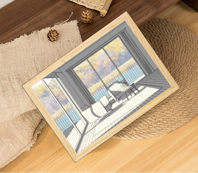 Led Light Frame Wooden  Photo Picture Frame Painting Sunshine Luminous Painting Rechargeable
