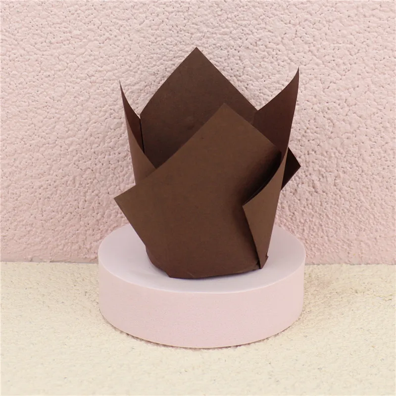 Wholesale tulip pink gradation newspaper muffin cake paper cups Heat resistant oil resistant lace coated muffin paper holder