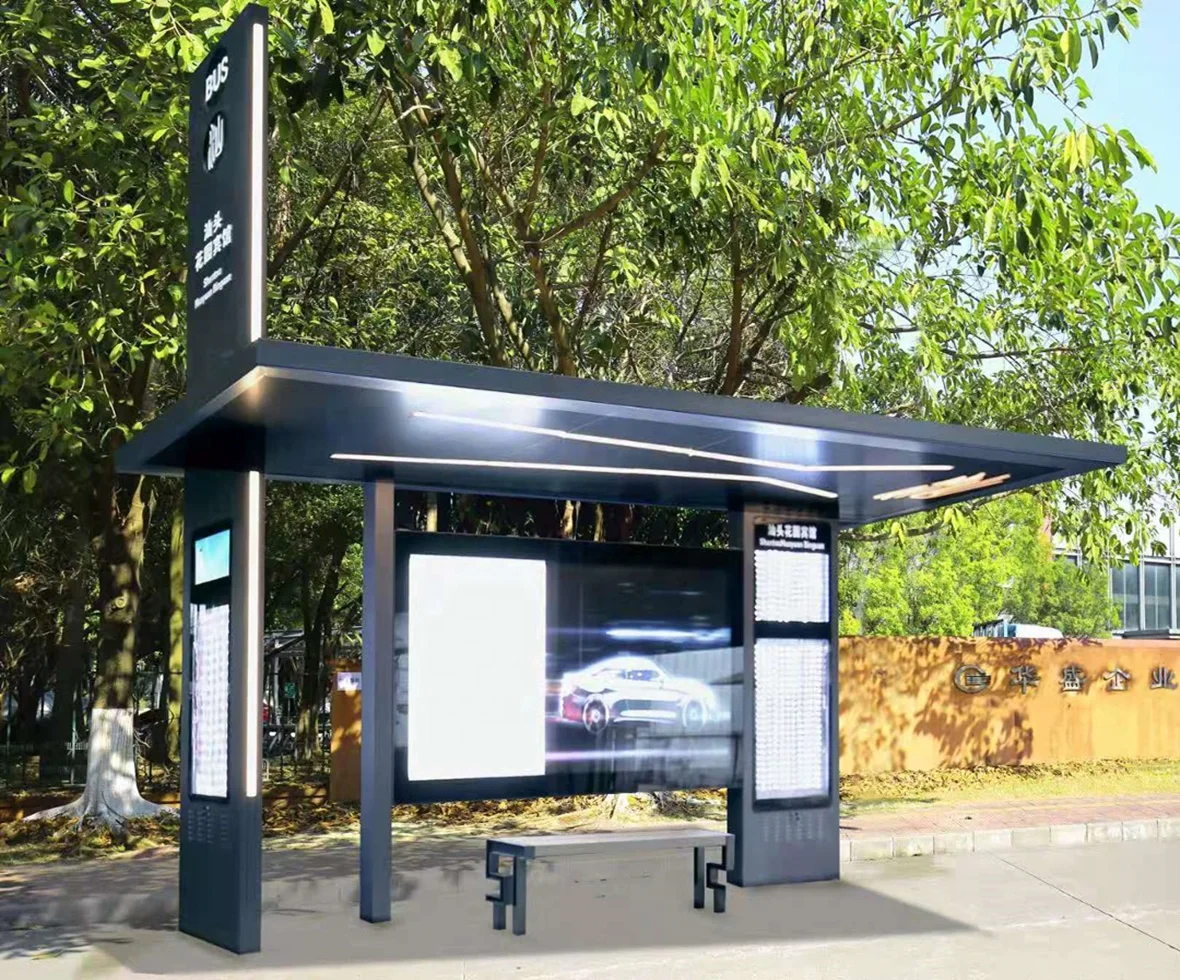 Bus Stop Shelter With Outdoor Advertising LED Display Screen