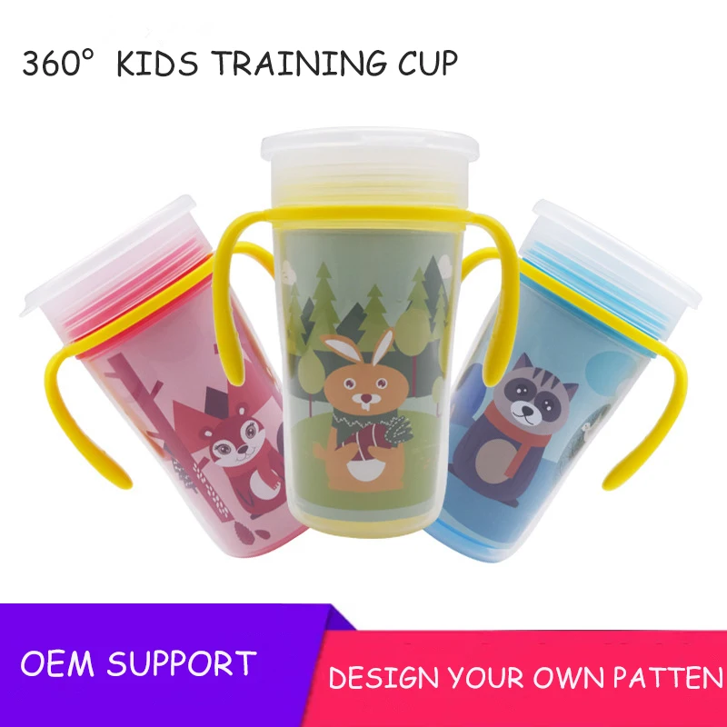 210ml/300ml Wholesale  baby drinking rotation anti spill plastic 360 degree  training cup feeding bottle