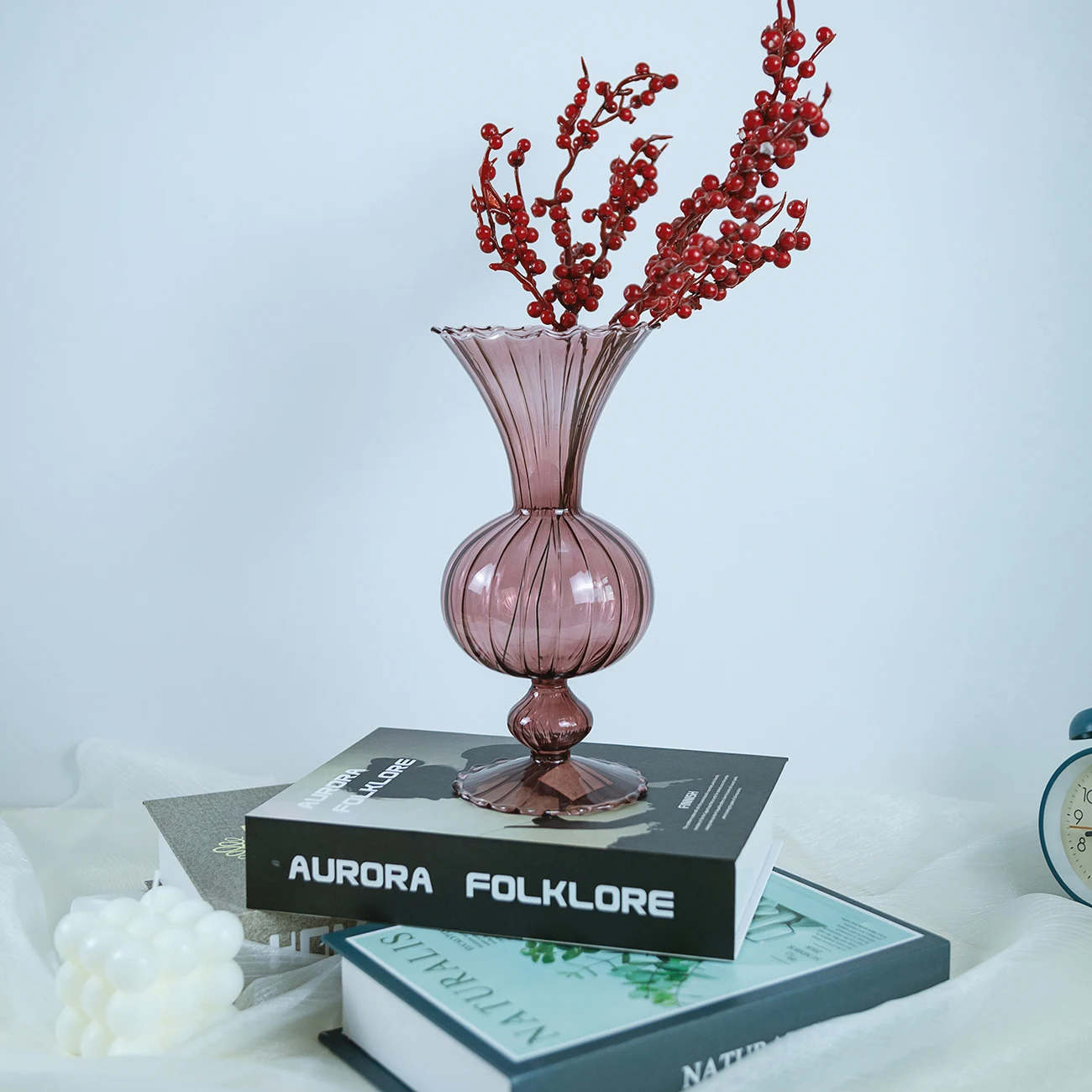 Factory Outlet Elegant Long Neck Purple Crystal Glass Vase For Living Room Decor