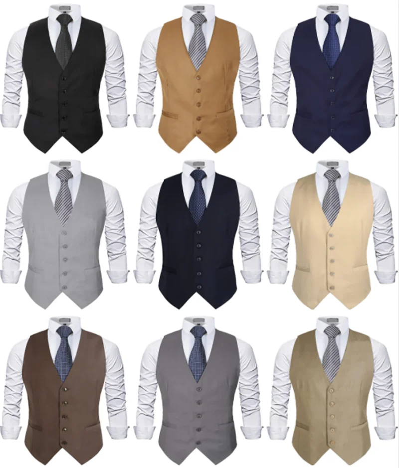 Mens Classic Solid Color Business Suit Vest Regular Fit Tuxedo Waistcoat for Wedding Business