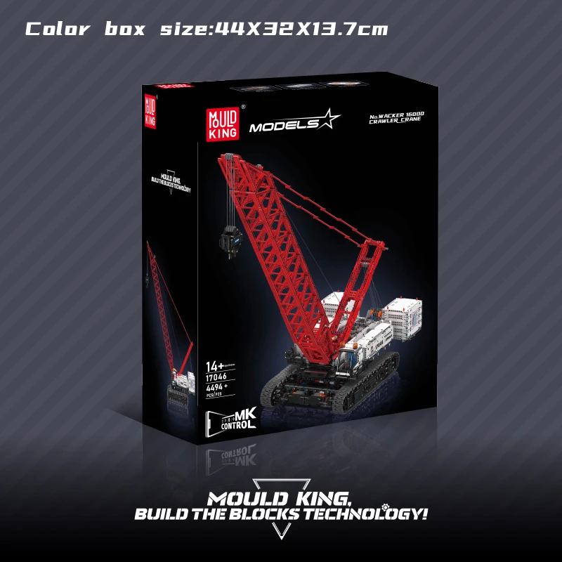 MOULD KING 17046 Technical Wacker 16000 crawler crane Building Blocks RC Heavy-Duty Forklift Red Engineering Toys for Boys