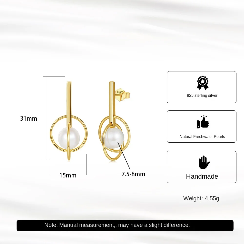 925 sterling silver freshwater pearl earrings circle geometry earrings jewelry factory wholesale direct sales women earrings