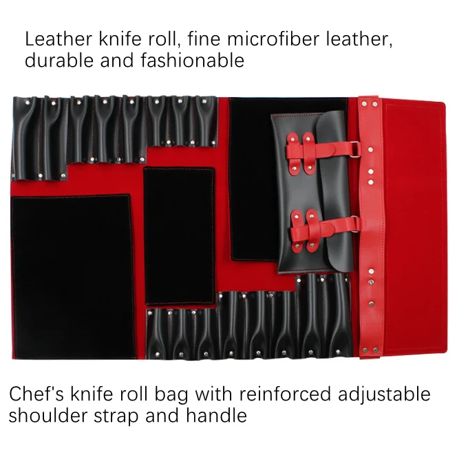 Hand-made Professional Scratch Proof Travel Large Leather Knife Roll Kitchen Knife Tool Bag