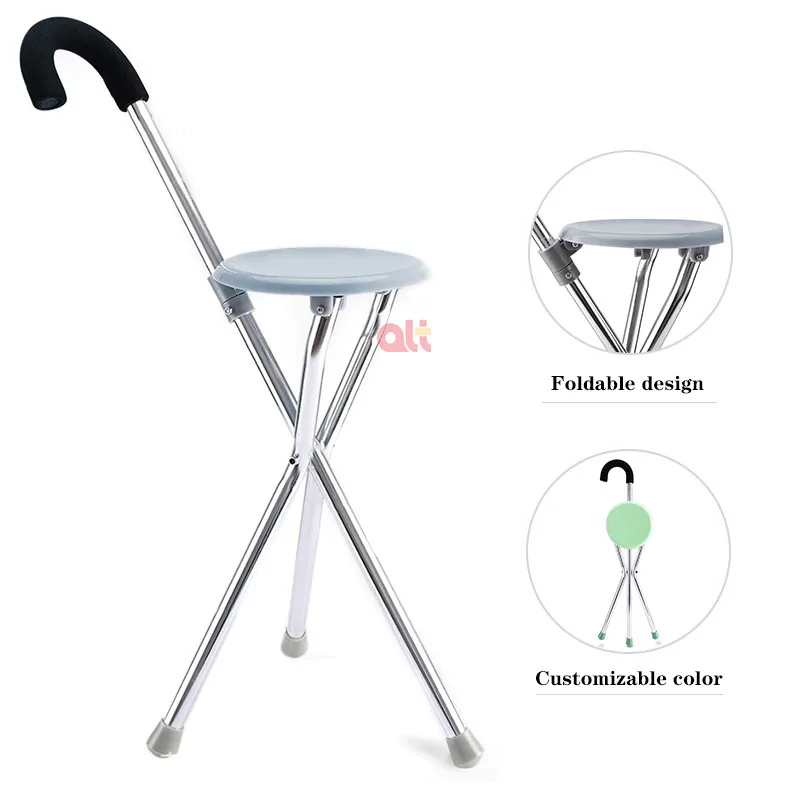 wholesale portable collapsible crutch walking stick steel old man walking stick with seat
