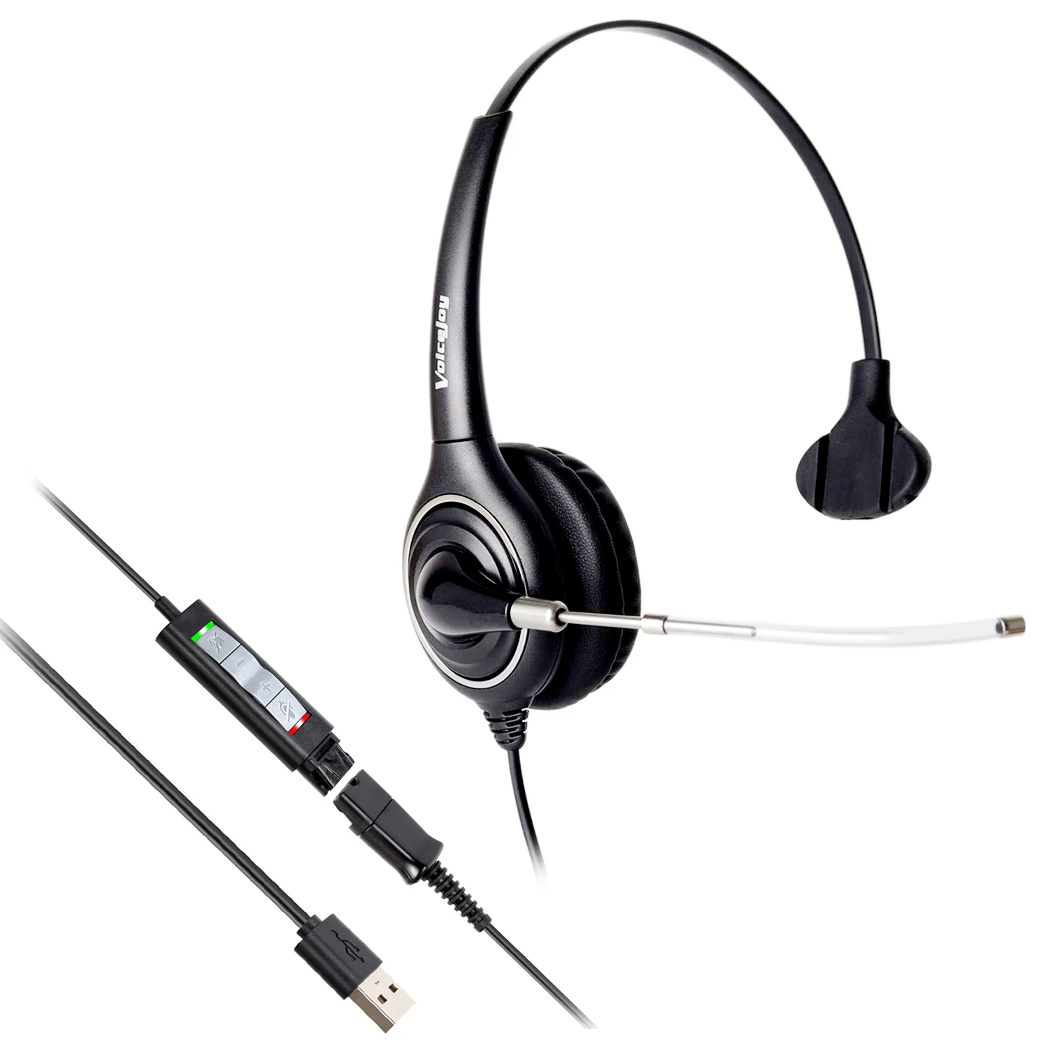 VoiceJoy Quick Disconnect to USB Adapter Included Noise Cancelling Call Center USB Headset with Microphone for Skype Computer PC