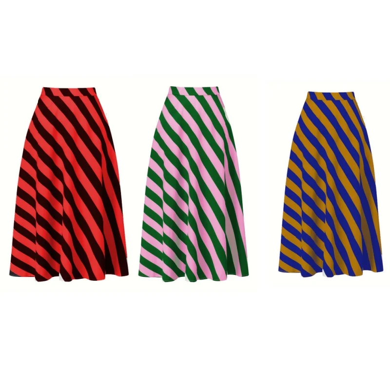 OEM sweater manufacturer new design ladies cute Stripe Print Elastic Waist Skirt summer Casual A-line Skirt