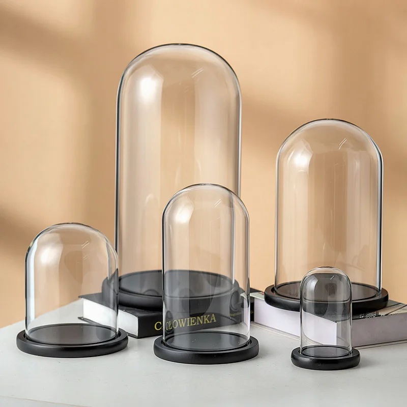 Glass Dome with Wooden Base Glass for candle   Mini Cake Stand Glass Display Dome