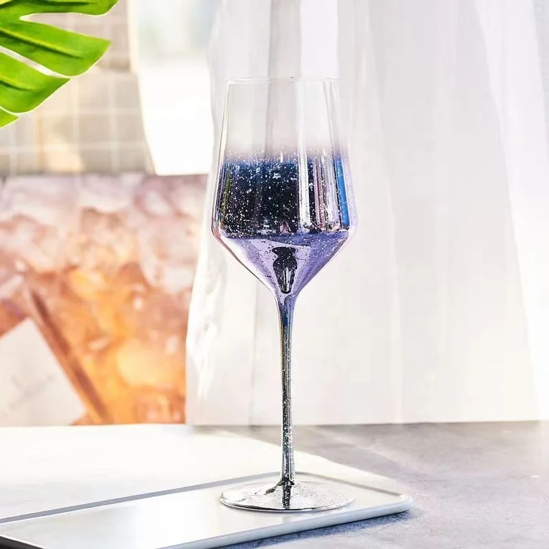 Customized Plating Coloured Wine Glass 450ml Pink Long Stemmed Color Red Wine Glass For Wedding