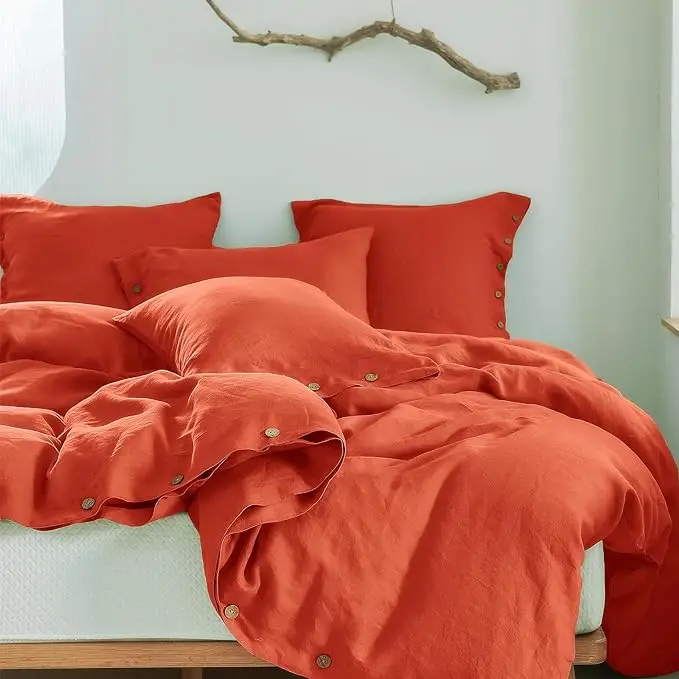 200TC-400TC OEM/ODM 100% Linen Twin size Bedding Sheets Set fitted sheet  flat sheet