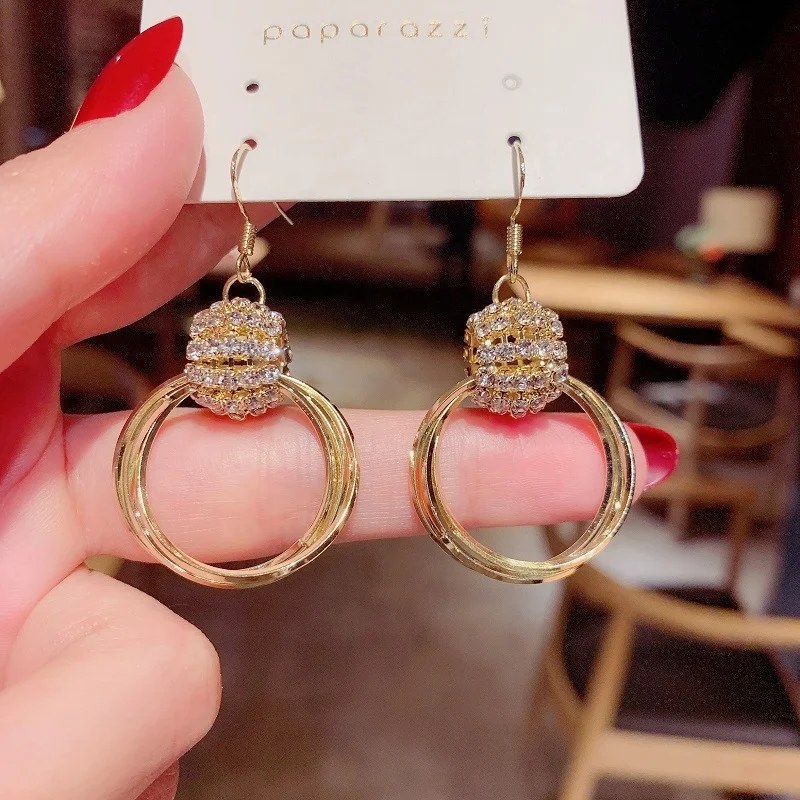 PUSHI jewelry s925 South Korea temperament fashion multi-layer ring earrings new personality net red design sense ring earrings female