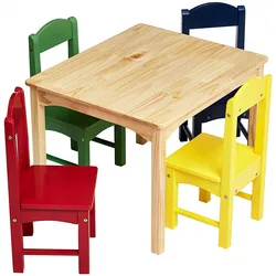 Durable Natural Kids Solid Wooden Dining Table And Chairs