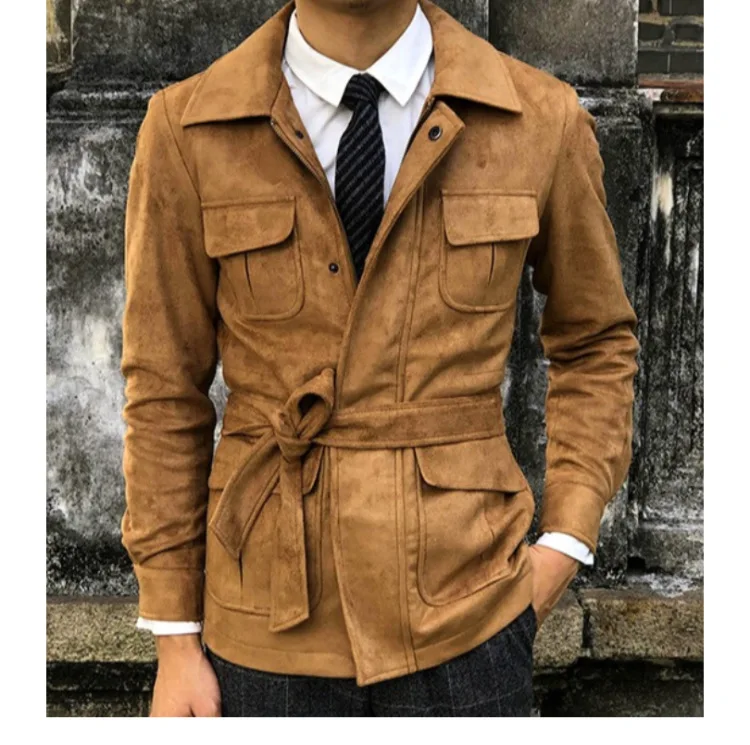 Wholesale new fashion Retro jacket man  outdoor  Deer skin hunting casual wear varsity jackets custom Duffle