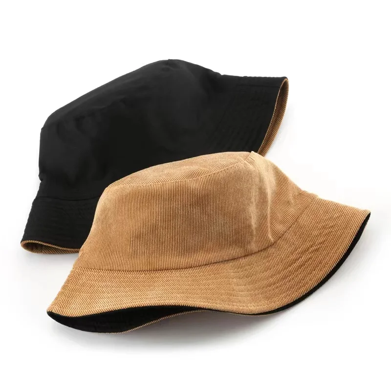 Sun Protection Wide Brim Bucket Hats Fashion Corduroy Fisherman Caps Bucket Hats For Women Men