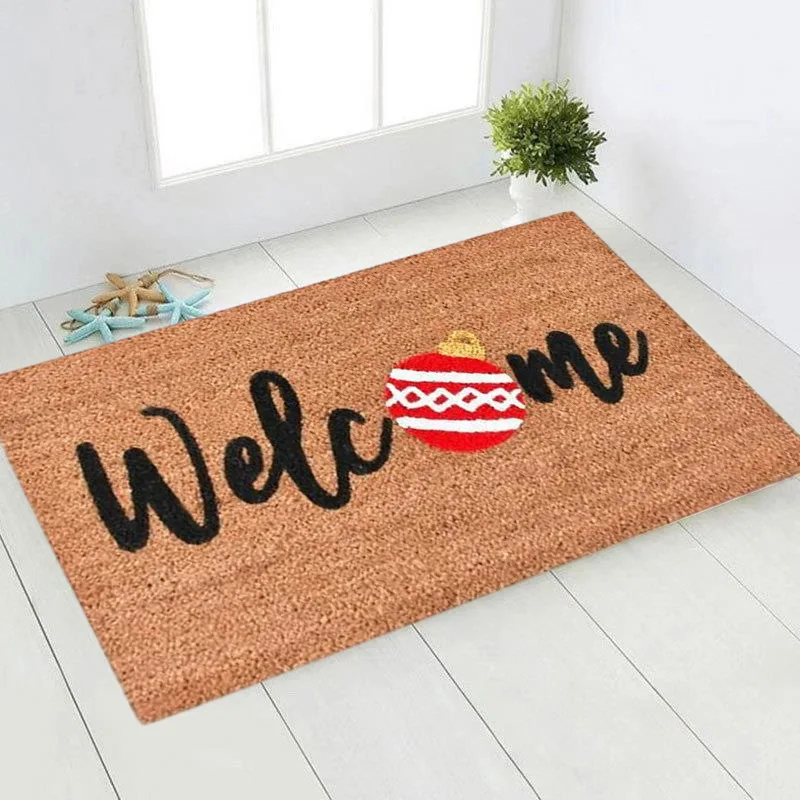 Merry Christmas Tree Welcome Door Mat Xmas Non Slip Entrance Mat Winter Holiday Floor Mat