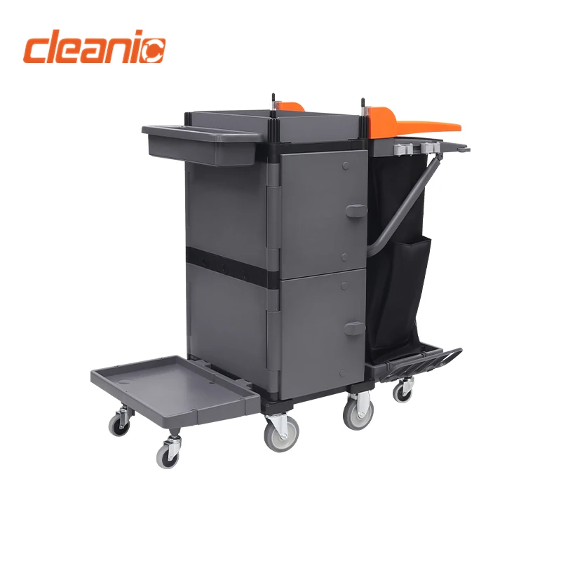 Janitorial supplies multi-functional hotel guest room cleaning cart trolley with brake system
