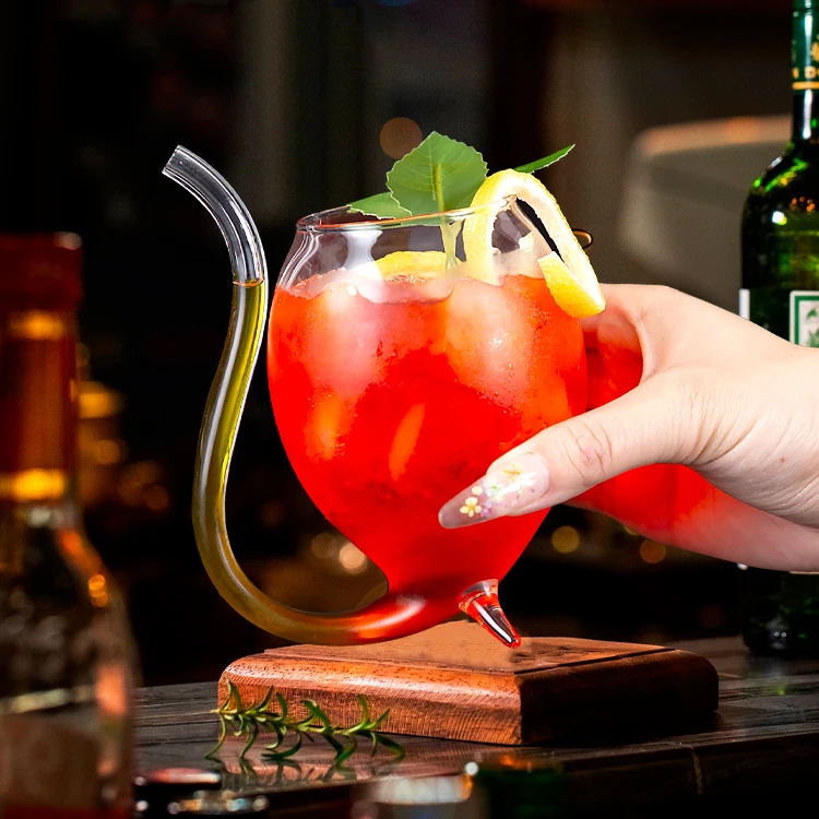 Luxury vintage 300ml custom stemless vampire red wine glass cup with straw margarita cocktail glasses creative