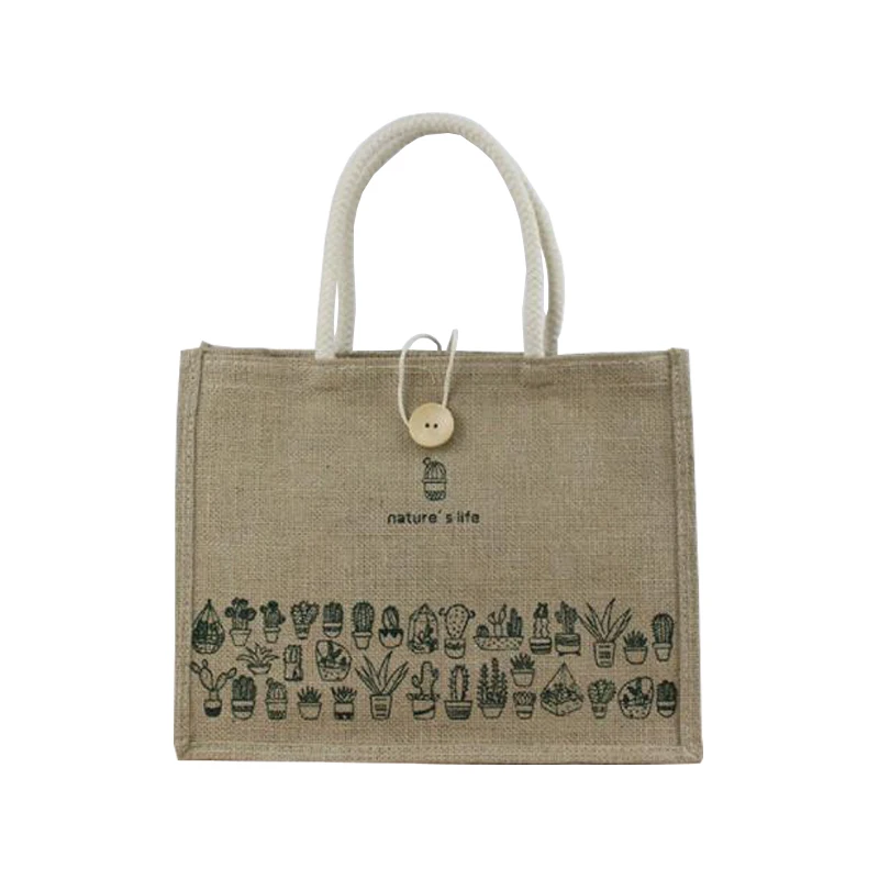 Eco friendly laminated linen bag burlap reusable hessian shopping linen tote bag with custom logo