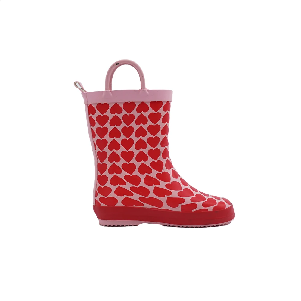 Factory outlet Love Red Fun Patterns Colors Cute Easy-on Handles Custom Logo Waterproof Rubber Rain Boots For Girl