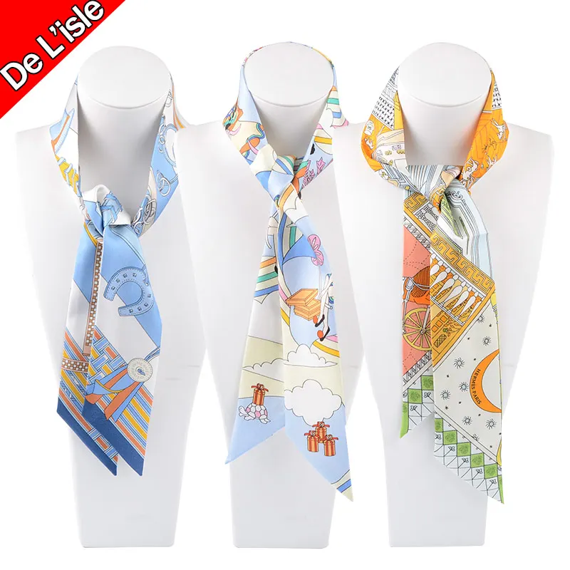 Hamocigia Custom Twill Hair Scarf Silk Printing Scarves Narrow Edge for Bag Handle