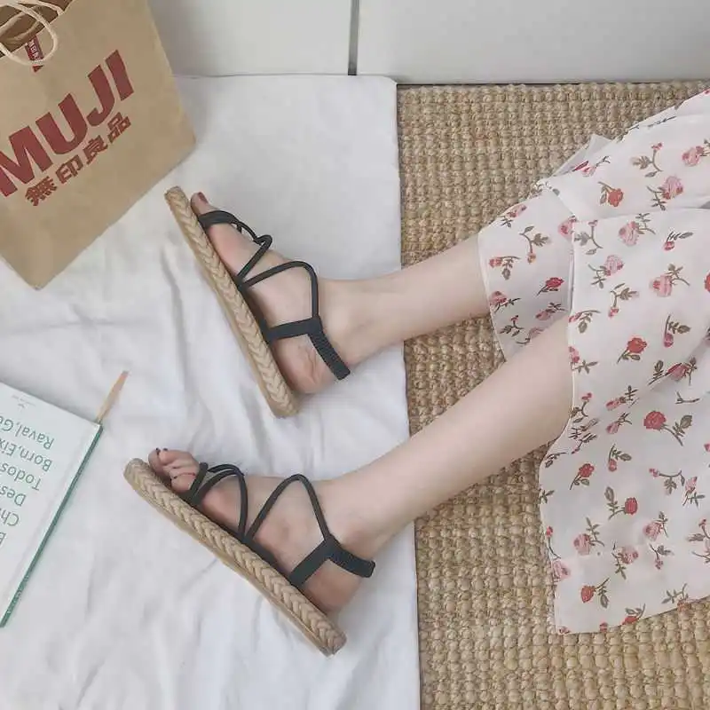 Flip-toe Sandals Female Flat New Student Strap Lace Gladiator rope roman Shoes