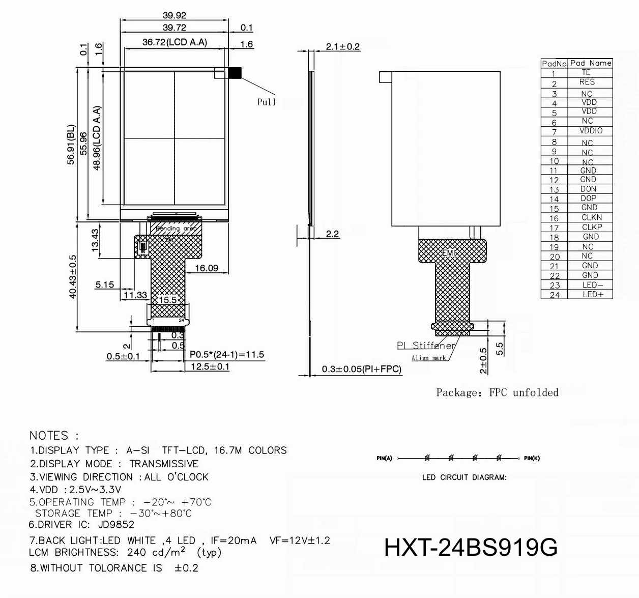 High Resolution 240x320 Touch Screen 3.3v Industrial Product 2.4 Inch 320x240 Lcd Panels Mipi Panel