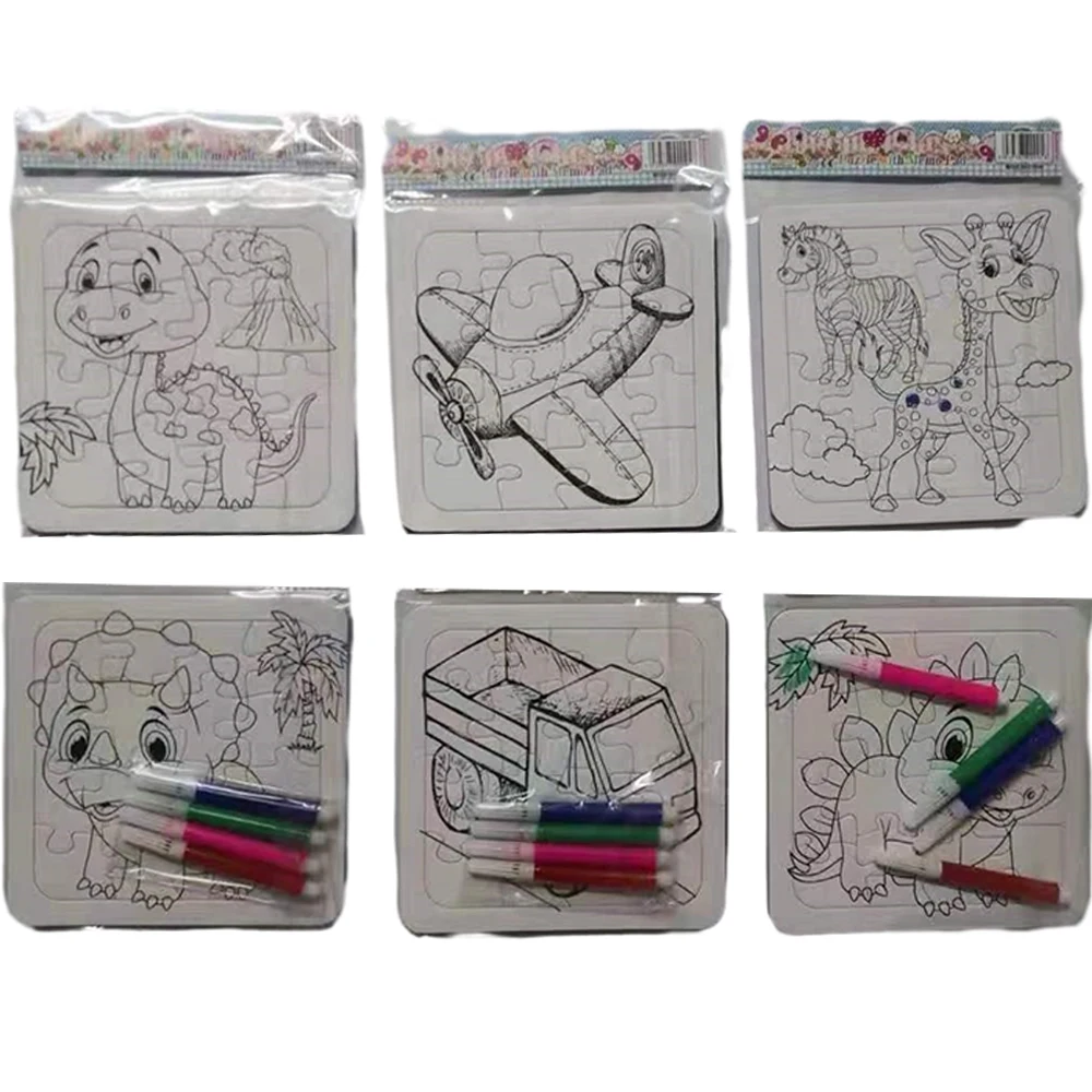 Wholesale colouring jigsaw toys aircraft dinosaur car colouring jigsaw educationlearning toys for children jigsaw games