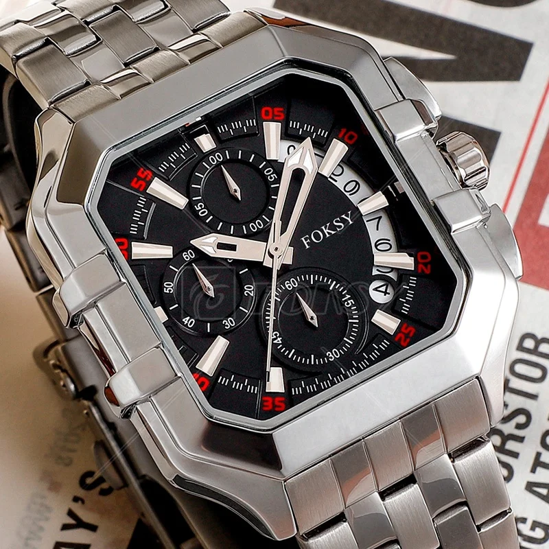 Hot Sale Top Brand Designer Classic Luxury Wrist Steel Square Minimalist Men Watch with Day and Date Calendar