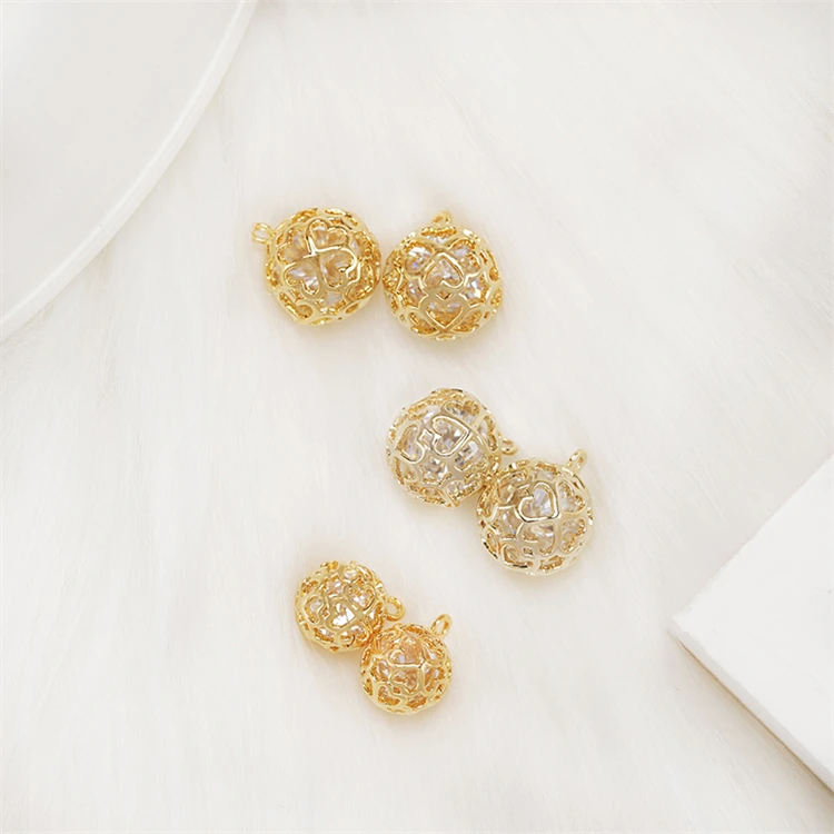 18K Gold Plated Pendant Hollow Ball Zircon Charms Jewelry Findings & Components Necklace Charms Jewelry Making