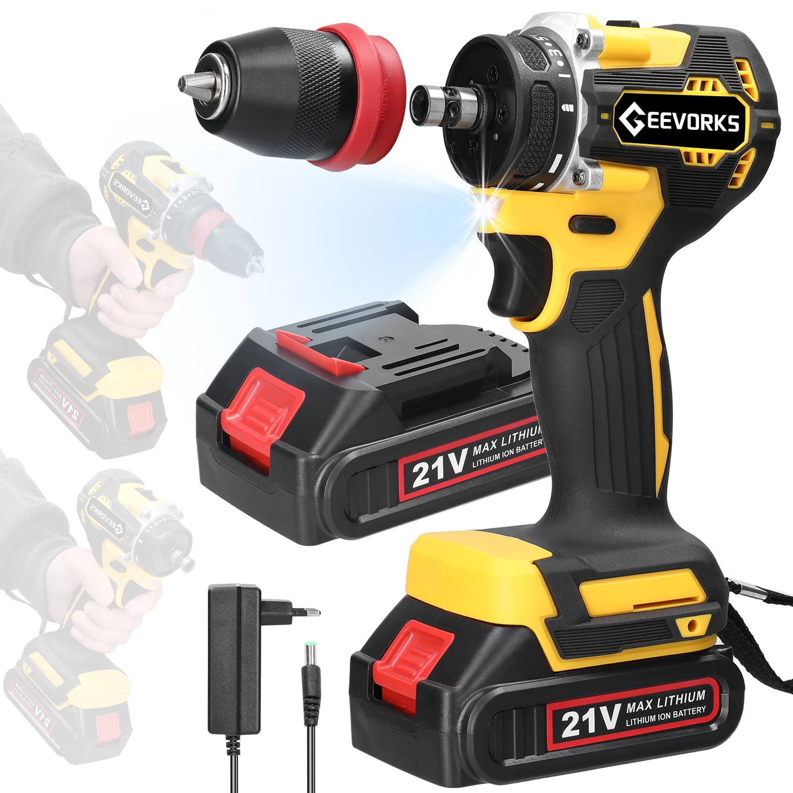 Geevorks 21V 2in1 Electric Drill Screwdriver Brushless Motor Power Screw Driver Home Appliances Multi-function Power Tool