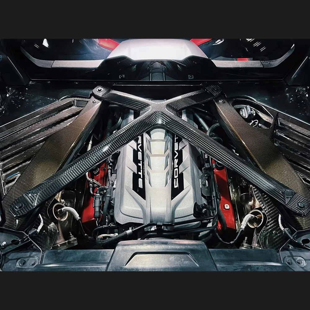 For Corvette C8 Z51 Z06 Z07 Front Bonnet Gas Struts X Brace Strips Car Engine Hood X Strut  Carbon Fiber Car Accessories