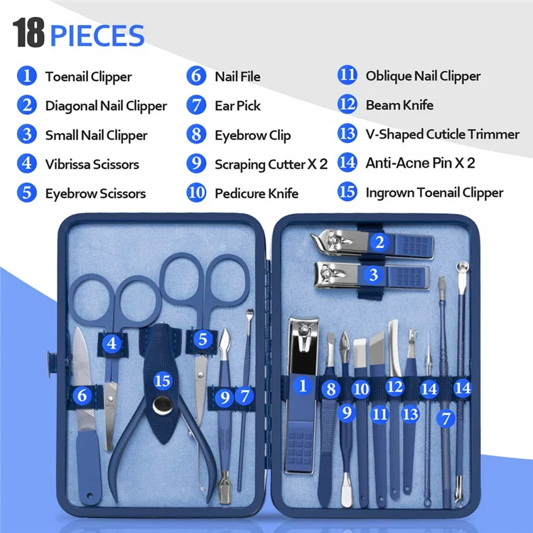 Wellflyer Professional Personal Stainless Steel Manicure Pedicure Set Nail Care Kit MS-580-1
