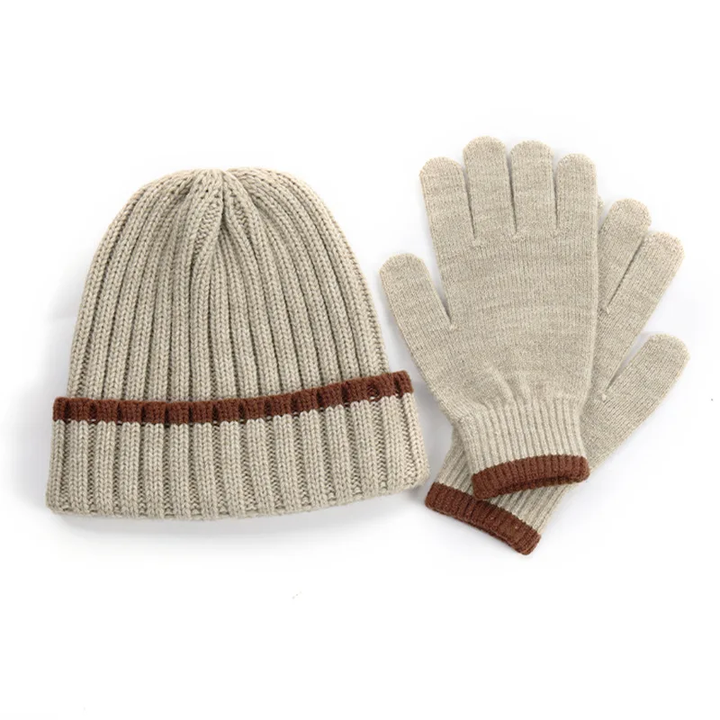 Wholesale Luxury Soft Knit beanie glove Set Winter Custom Women 100% Wool Gloves Warm Beanie Hats