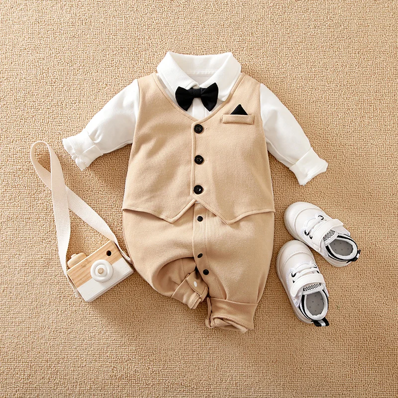 baby clothes autumn gentleman clothing baby one-piece clothes newborn100% cotton baby boys romper with collar
