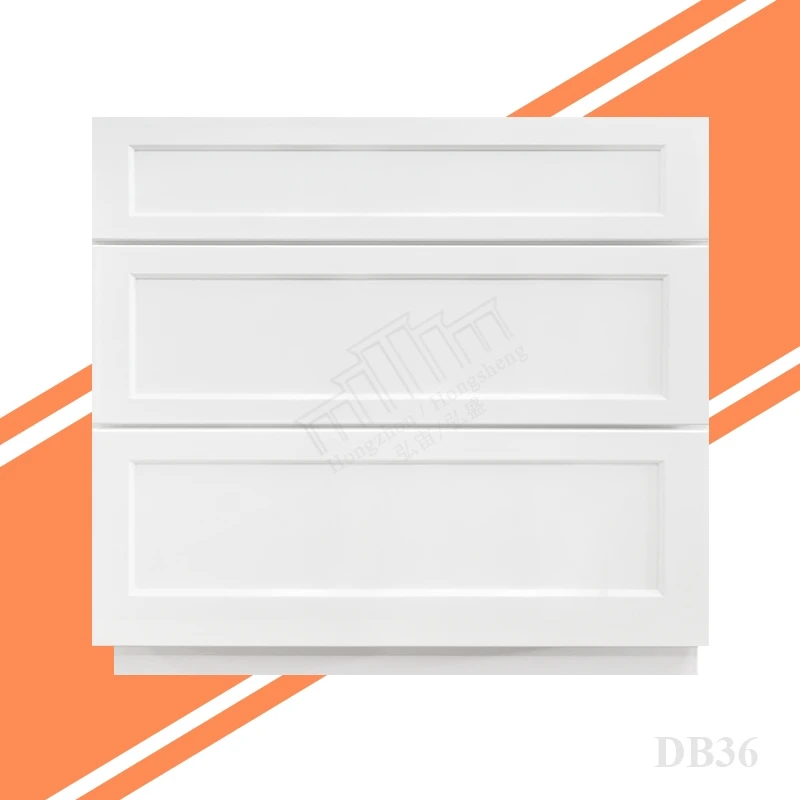 American Standard Size DB36 Wooden 3 Drawer Kitchen Cabinet In White US Warehouse In Stock Kitchen Base Cabinets With Drawers