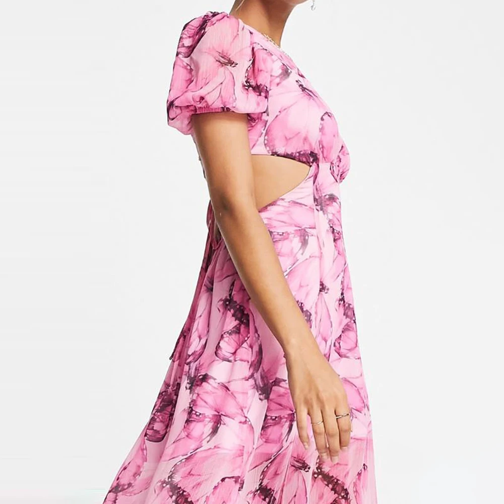 Fashion Trend Hot Selling Clothing Convertible Look Cherry Butterfly Pattern Dress Feminine Vacation Beach girls sexy print