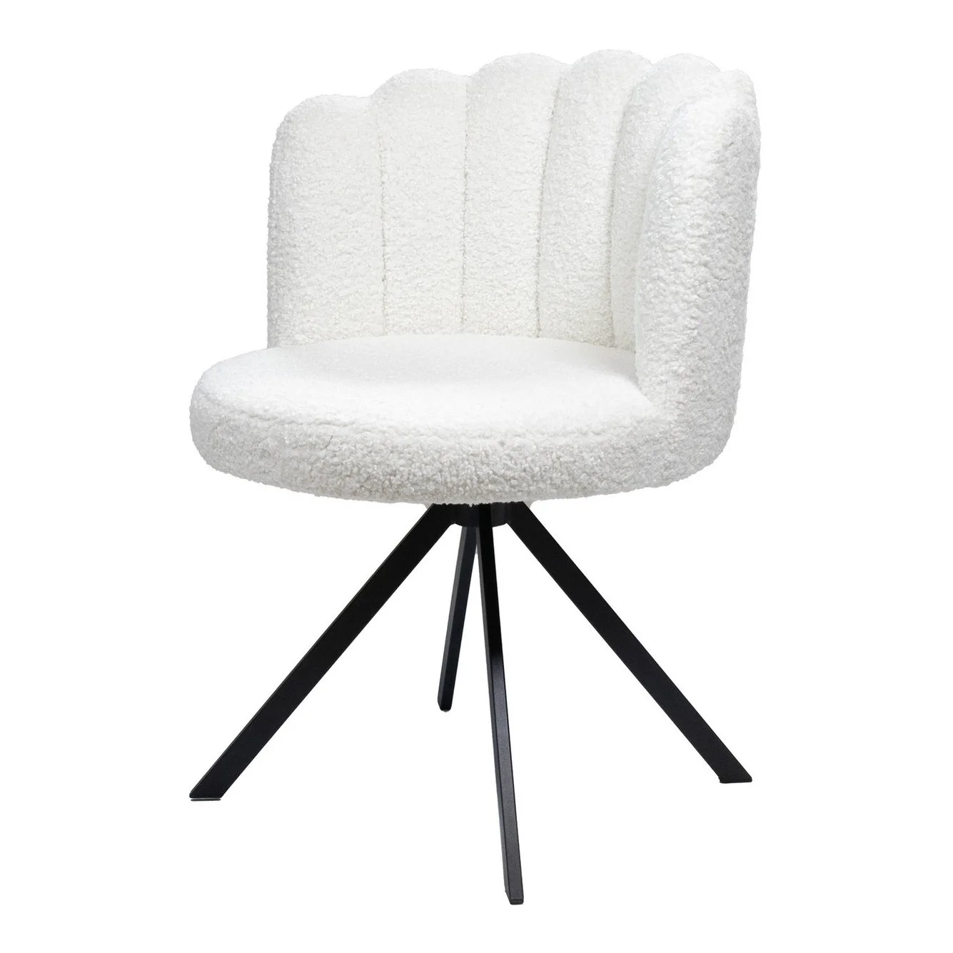 Elegant leisure armrest swivel white teddy fabric dining chair with metal stand