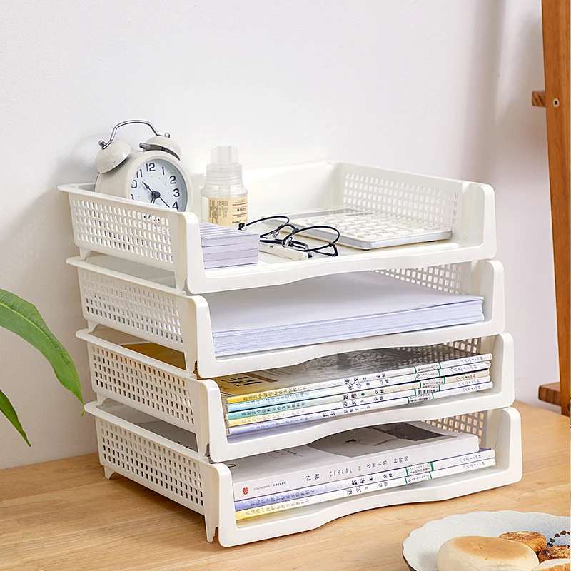 New Top Quality Office Desktop Stationery Organizer Paper File Document Sorter Rack stacked Plastic Organizer Basket