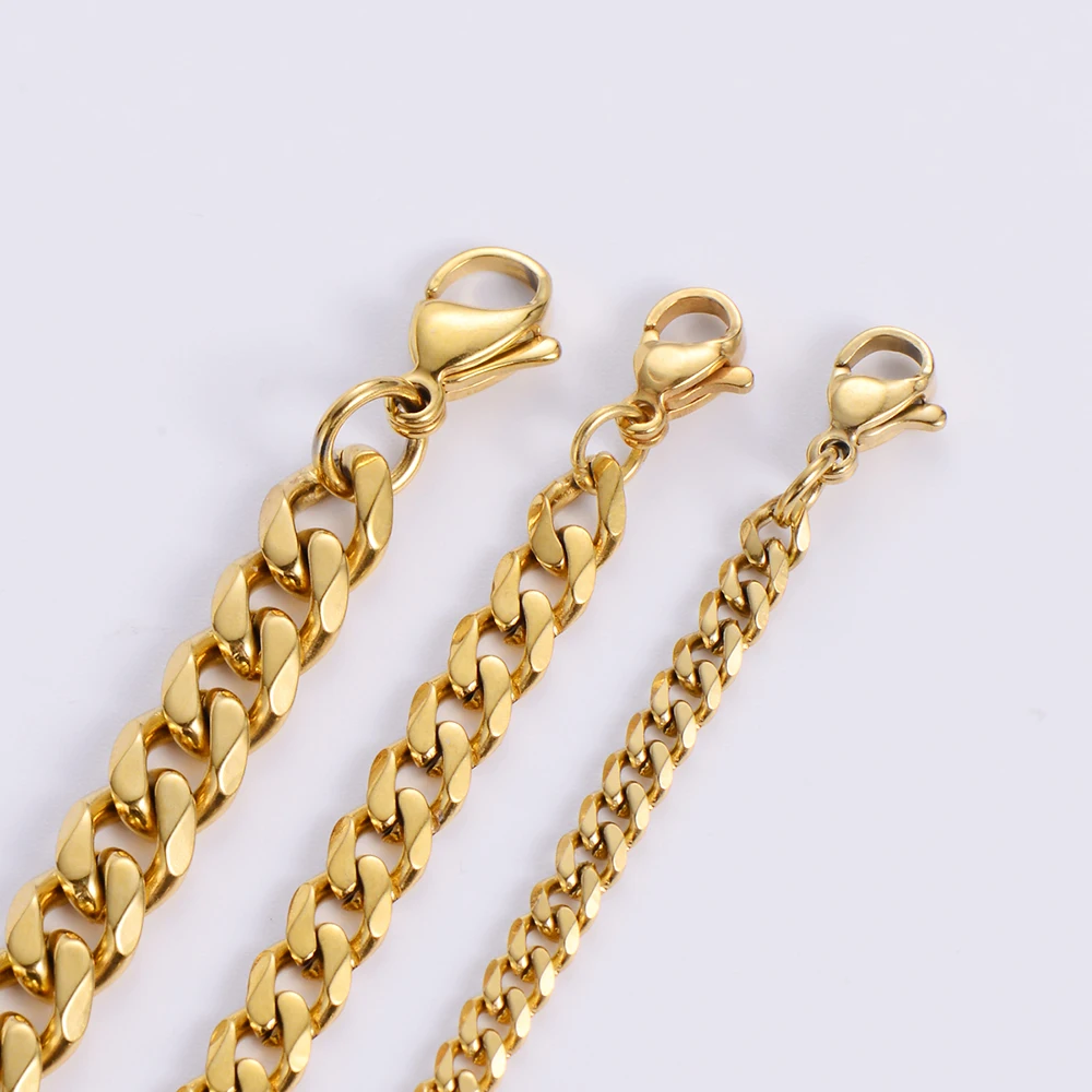Wholesale 5mm Gold Plated Chunky Cadena Cubana Stainless Steel Miami Cuban Link Chain