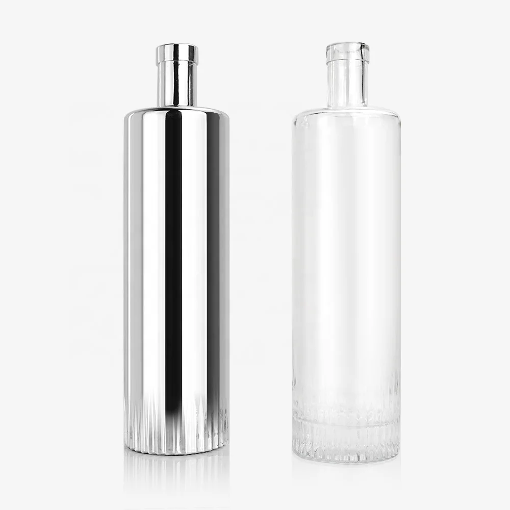Customized bottle vodka 750 ml new design glass bottle vodka 750ml electroplating liquor glass bottle with lid