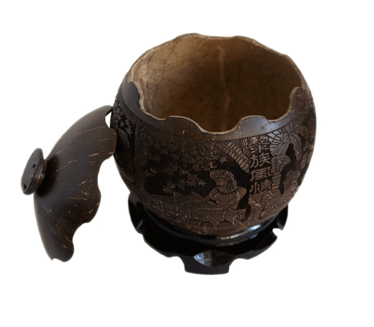 Круглая Кокосовая оболочка с крышкой, резной контейнер для хранения и сувенирная банка для сахара