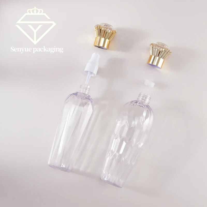 Luxury Diamond Cap Toner Large Capacity Emulsion Bottle PET Wash and Care Wide Mouth Bottle Packaging Materials
