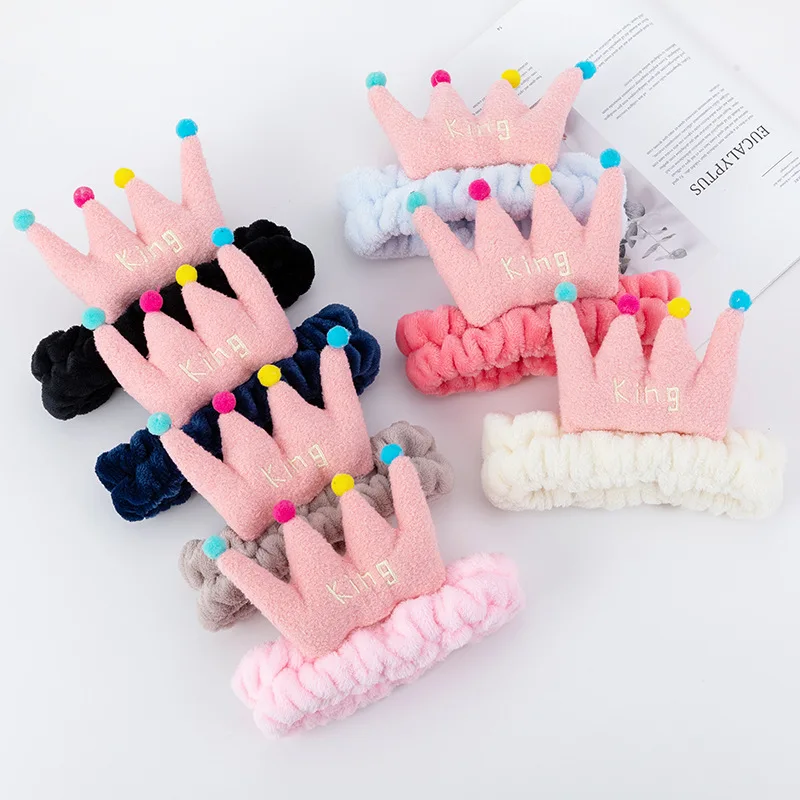 Cartoon Queen Color Crown Headband Makeup Face Washing Hair Ring Sweet Plush Hair Hoop Hairband