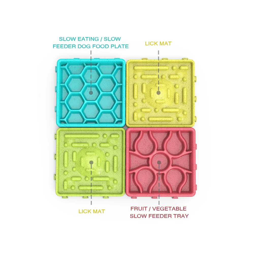 4 pcs Dog Lick Mat Set Slow Feeder  Dispensing Treater Mat with Suction Cups to Wall Pet Bathing Relax