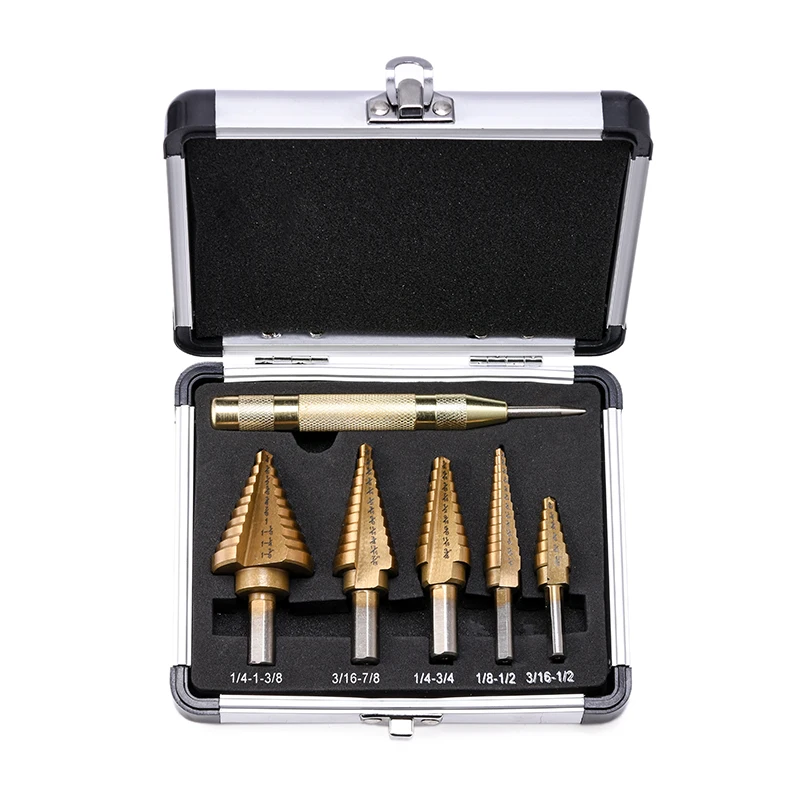 Chinese Manufacturer  Customized Inch 6-piece Step Drill Aluminum Box