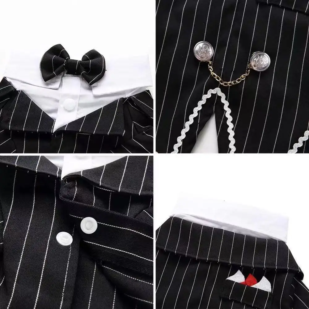 Dog Shirt Puppy Pet Small Dog Clothes, Stylish Suit Bow Tie Costume, Wedding Shirt Formal Tuxedo with Black Tie