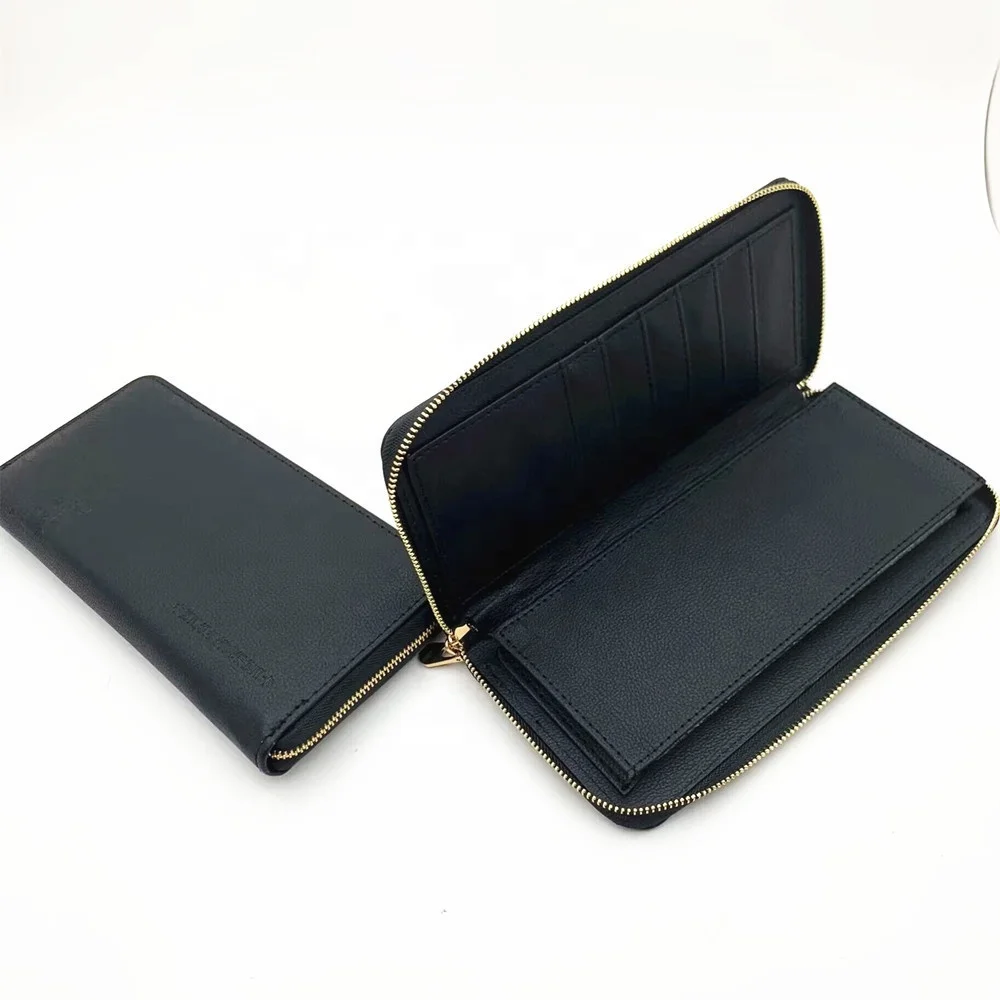 Custom logo Multi Man Handbag Wallets Luxury black PU leather wallet men with metal zipper closure